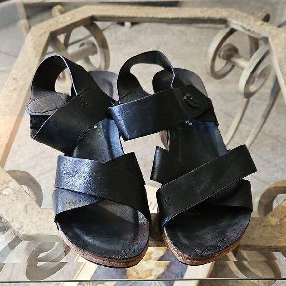 Pierre Dumas Chantal 4 Black Wedge Open Toe Sansals Size 9 - Picture 2 of 9